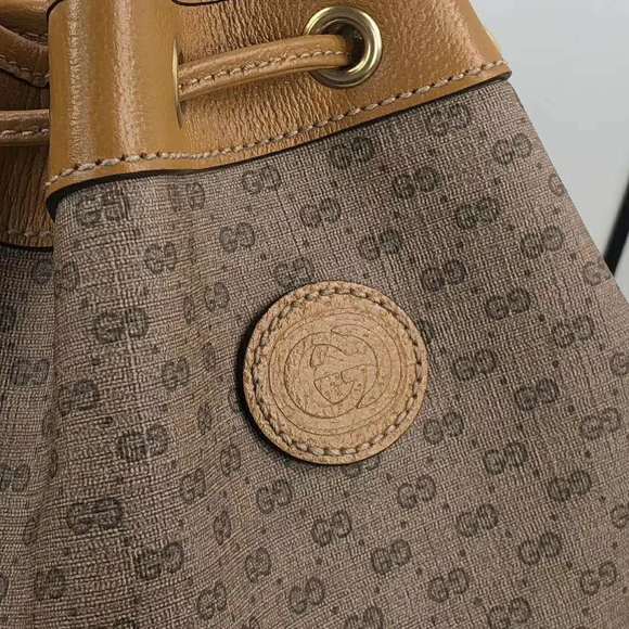 GUCCI GG Disney X Mickey Mouse Print Bucket Leather Tan Brown Italy Bag Mini NEW - Picture 8 of 16